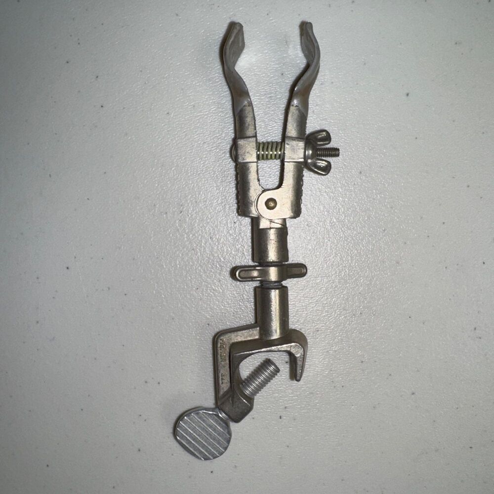 Vintage Fisher Scientific Clamp Castaloy Single Adjustment 2-Prong Extension Rod